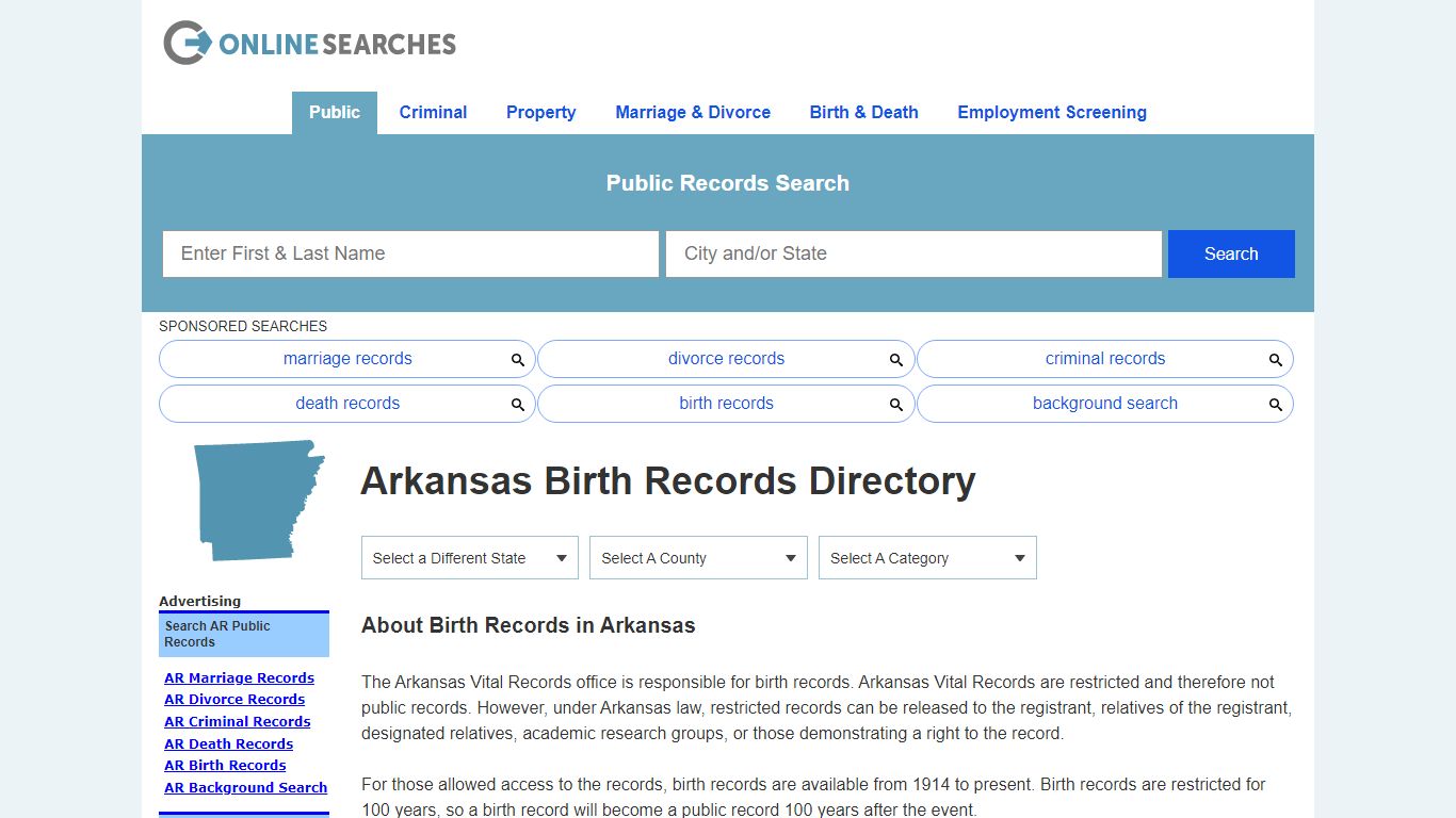 Arkansas Birth Records Search Directory