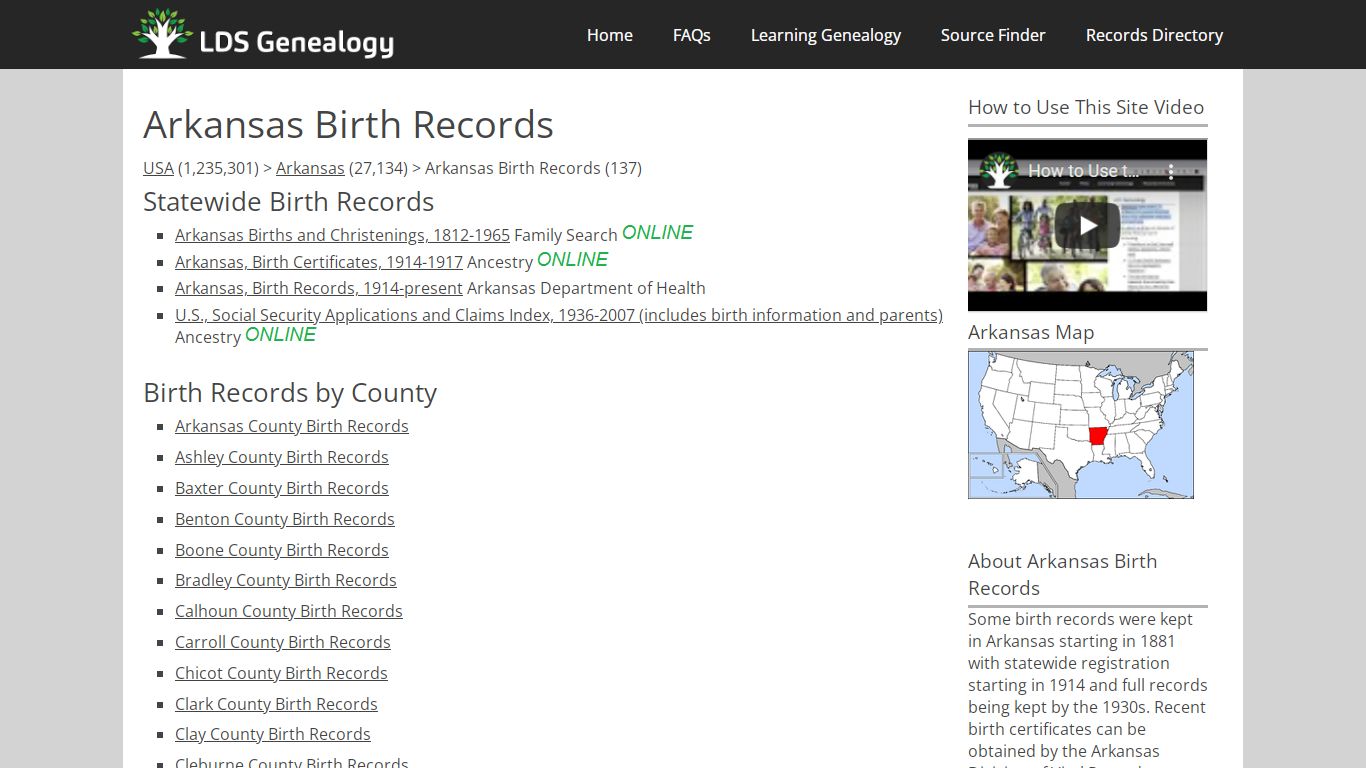 Arkansas Birth Records - LDS Genealogy